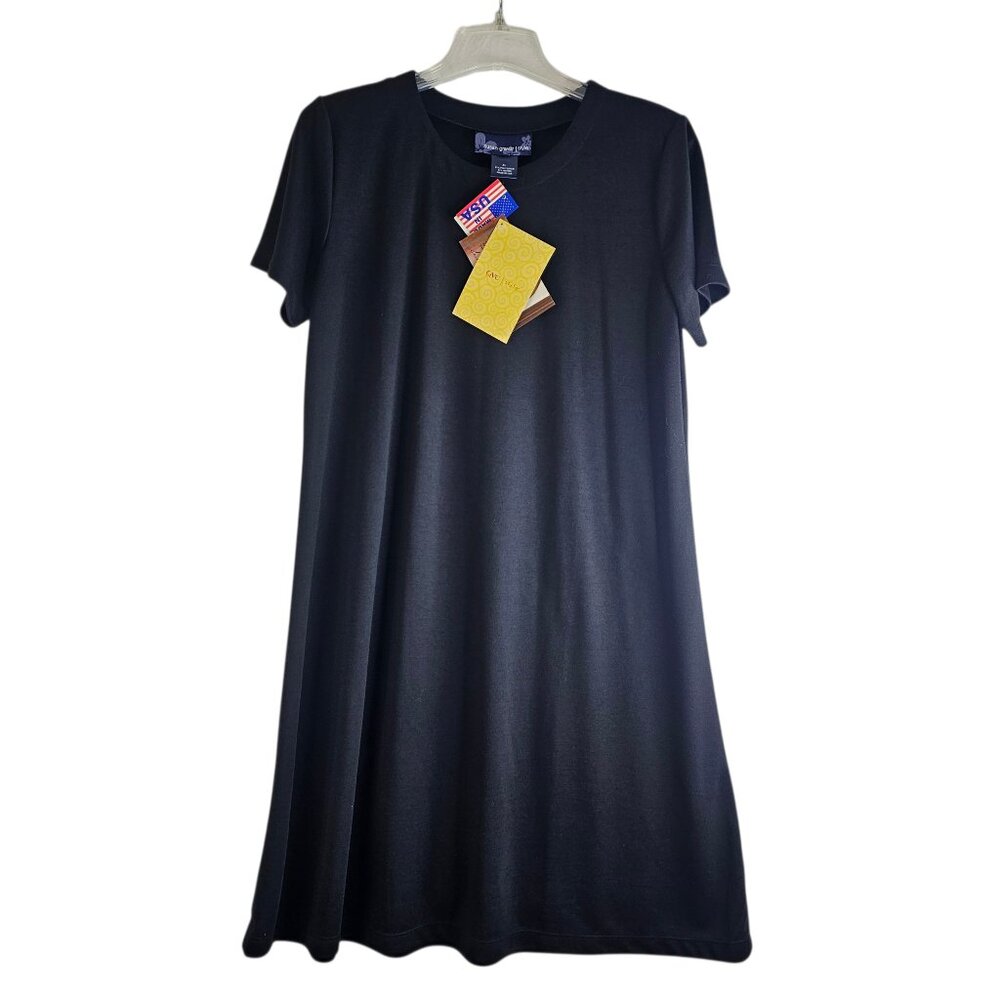 Susan Graver Black Midi Dress Size XL QVC Style Short Sleeve Made In USA